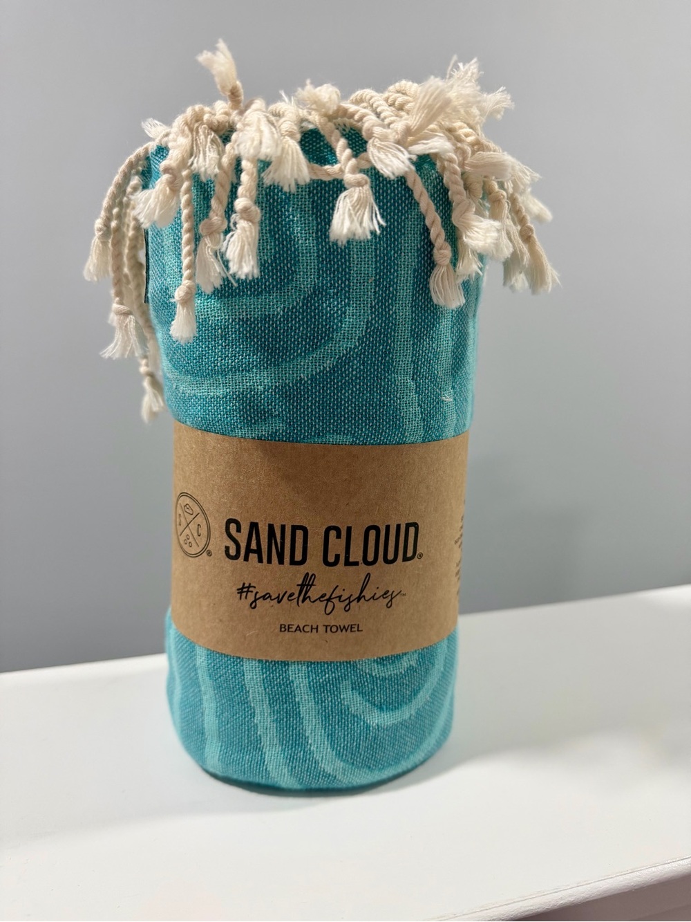 NEW Sand Cloud Teal Swirl Turtle Regular Beach Towel with Cream Fringe